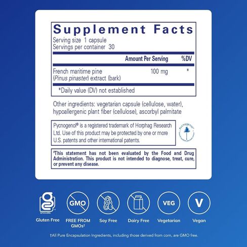 Pure Encapsulations Pycnogenol 100 mg | Hypoallergenic Supplement to Promote Vascular Health and Provide Antioxidant Support | 60 Capsules in Saudi Arabia