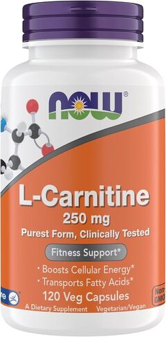 Now Supplements, L-Carnitine 250 mg, Purest Form*, Amino Acid*, Fitness Support*, Metabolic Support 120 Vegetarian Capsules, Gluten Free, Vegan, Kosher, Non-GMO (2) in Saudi Arabia