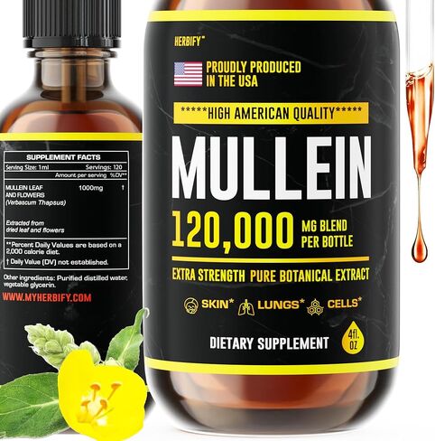 HERBIFY Mullein Drops - Lung Cleanse - Leaf Extract - Powerful Mullein for Immune Support,Detox & Respiratory Support - Made in USA - Lung Cleanse for Smokers - 4 Oz in Kuwait