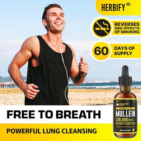 HERBIFY Mullein Drops - Lung Cleanse - Leaf Extract - Powerful Mullein for Immune Support,Detox & Respiratory Support - Made in USA - Lung Cleanse for Smokers - 4 Oz in Kuwait