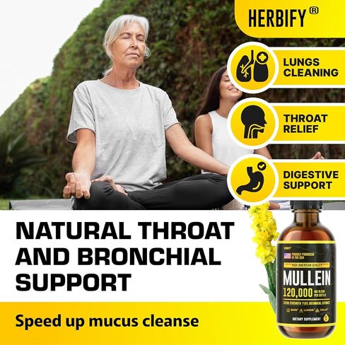 HERBIFY Mullein Drops - Lung Cleanse - Leaf Extract - Powerful Mullein for Immune Support,Detox & Respiratory Support - Made in USA - Lung Cleanse for Smokers - 4 Oz in Kuwait