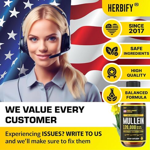 HERBIFY Mullein Drops - Lung Cleanse - Leaf Extract - Powerful Mullein for Immune Support,Detox & Respiratory Support - Made in USA - Lung Cleanse for Smokers - 4 Oz in Kuwait