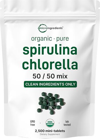 Micro Ingredients Organic Spirulina Chlorella Mini Tablets, 2,500 Tablets (8 Month Supply) | 50/50 Blend Superfood | Cracked Cell Wall for Better Absorption | Rich in Vegan Protein & Chlorophyll in Saudi Arabia