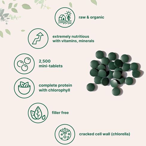 Micro Ingredients Organic Spirulina Chlorella Mini Tablets, 2,500 Tablets (8 Month Supply) | 50/50 Blend Superfood | Cracked Cell Wall for Better Absorption | Rich in Vegan Protein & Chlorophyll in Saudi Arabia