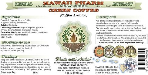 مستخلص سائل خالي من القهوة الخالية من الكحول ، القهوة الخضراء (Coffea arabica) الفاصوليا المجففة جليسريت هاواي بيدل in Kuwait