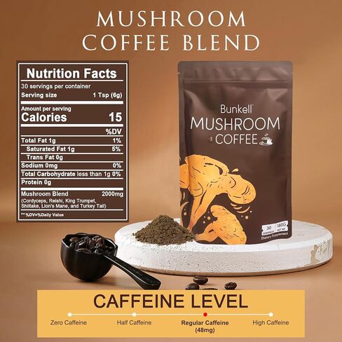 Mushroom Coffee, Adaptogenic 6 Mushrooms with Lion's Mane, Reishi, Cordyceps, Shiitake, King Trumpet & Turkey Tail, Instant Coffee Powder for Energy, Digestion & Immune Support, 30 Servings in Kuwait