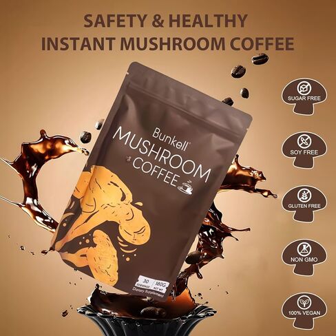 Mushroom Coffee, Adaptogenic 6 Mushrooms with Lion's Mane, Reishi, Cordyceps, Shiitake, King Trumpet & Turkey Tail, Instant Coffee Powder for Energy, Digestion & Immune Support, 30 Servings in Kuwait