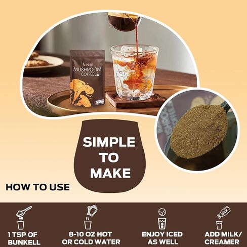 Mushroom Coffee, Adaptogenic 6 Mushrooms with Lion's Mane, Reishi, Cordyceps, Shiitake, King Trumpet & Turkey Tail, Instant Coffee Powder for Energy, Digestion & Immune Support, 30 Servings in Kuwait