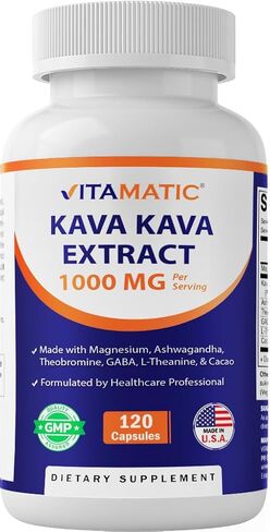 Vitamatic Kava Kava 1000mg with Magnesium, Ashwagandha, GABA, Theobromine, L-Theanine & Cacao – 120 Veg Caps – Kavalactones for Mood, Stress & Sleep Support. in Saudi Arabia
