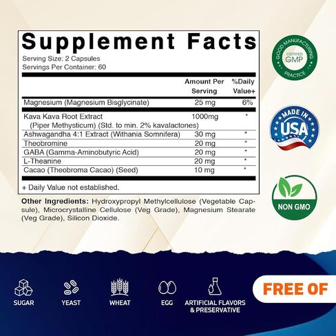 Vitamatic Kava Kava 1000mg with Magnesium, Ashwagandha, GABA, Theobromine, L-Theanine & Cacao – 120 Veg Caps – Kavalactones for Mood, Stress & Sleep Support. in Saudi Arabia