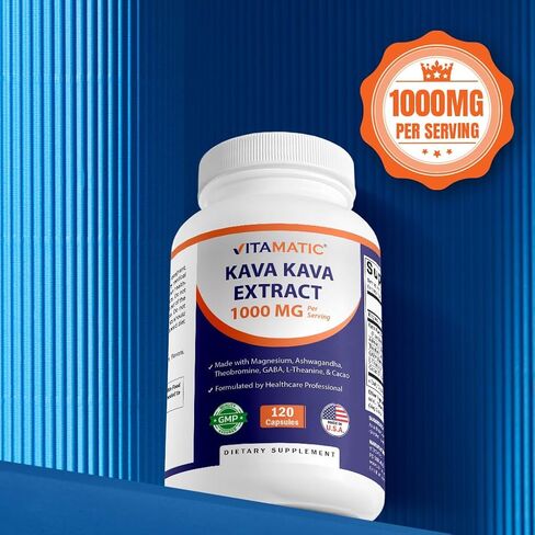 Vitamatic Kava Kava 1000mg with Magnesium, Ashwagandha, GABA, Theobromine, L-Theanine & Cacao – 120 Veg Caps – Kavalactones for Mood, Stress & Sleep Support. in Saudi Arabia