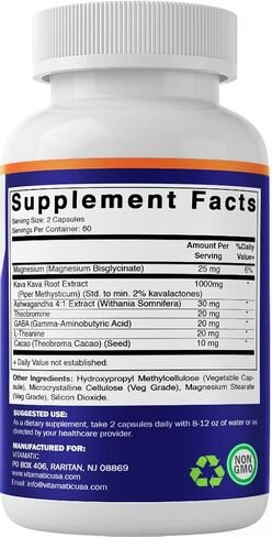 Vitamatic Kava Kava 1000mg with Magnesium, Ashwagandha, GABA, Theobromine, L-Theanine & Cacao – 120 Veg Caps – Kavalactones for Mood, Stress & Sleep Support. in Saudi Arabia