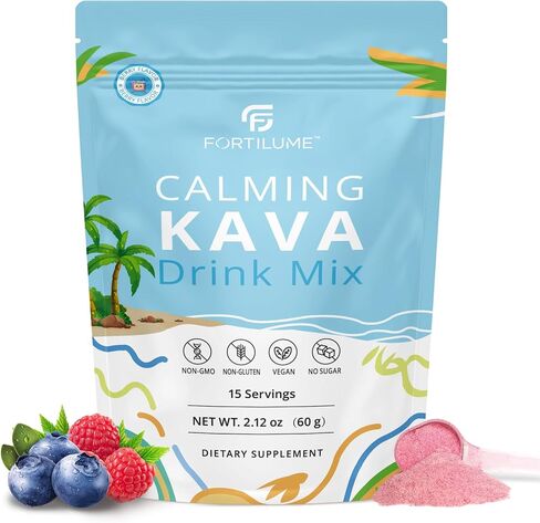 Fortilume Kava Kava Drink Mix ، Perry Flavor Powder Kava Powder ، منخفض السعرات الحرارية ، غير الكحولية | مشروب بديل للاسترخاء القائم على النبات | 15 حصص in Saudi Arabia