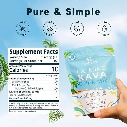 Fortilume Kava Kava Drink Mix ، Perry Flavor Powder Kava Powder ، منخفض السعرات الحرارية ، غير الكحولية | مشروب بديل للاسترخاء القائم على النبات | 15 حصص in Saudi Arabia