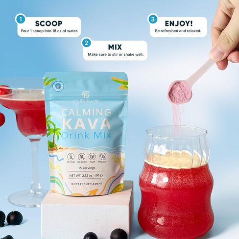 Fortilume Kava Kava Drink Mix ، Perry Flavor Powder Kava Powder ، منخفض السعرات الحرارية ، غير الكحولية | مشروب بديل للاسترخاء القائم على النبات | 15 حصص in Saudi Arabia