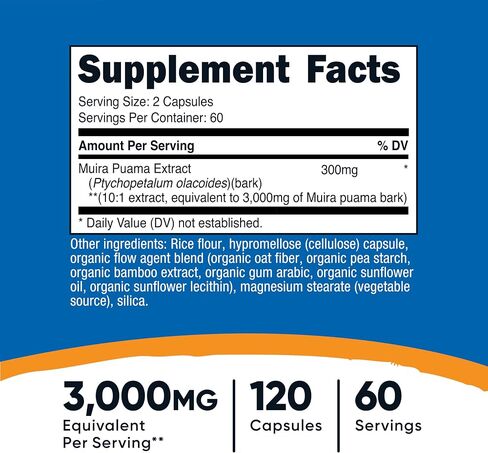مستخلص Nutricost Muira Puama (3000 ملغ من الكبسولات) 120 كبسولة-Muira Puama للرجال والنساء ، نباتي ، خالي من الكائنات المعدلة وراثيًا ، خالية من الغلوتين ، 60 حصصًا in Saudi Arabia