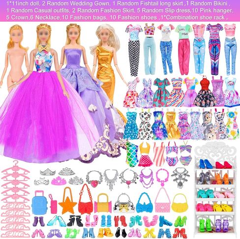 Doll and Doll Accessories 106 Pcs Doll Clothes and Accessories Purple Doll Closet Wardrobe Dream Closet Playest For 11.5 Inch Girl Doll Including Shoes Rack,Dress,Shoes Hangers Accessories(One Doll) in Kuwait
