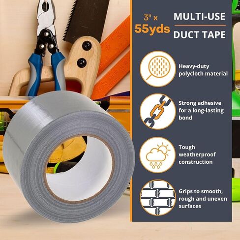 GTSE Black Duct Tape, Wide Roll, 3 inches x 55 Yards (164 ft), Heavy-Duty, Waterproof, 1 Roll Pack in Saudi Arabia