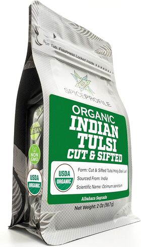 التوابل الملف الشخصي USDA Tulsi Indian Tulsi/Holy Basil Cut & Sifted ، 2 أوقية ، مختبر تم اختباره للمعادن الثقيلة ، Sanctum ، Albahaca Sagrada in Saudi Arabia