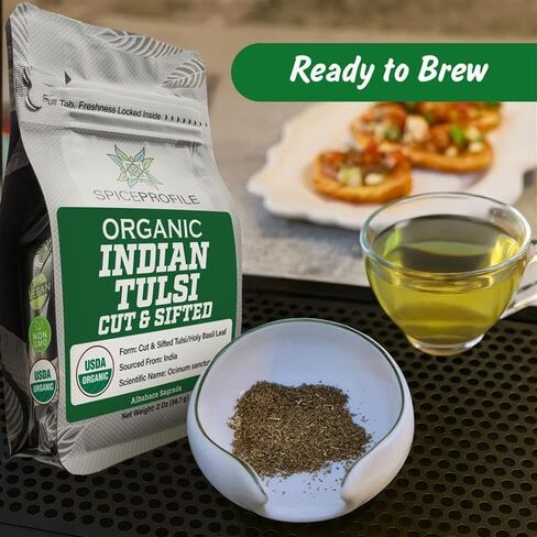 التوابل الملف الشخصي USDA Tulsi Indian Tulsi/Holy Basil Cut & Sifted ، 2 أوقية ، مختبر تم اختباره للمعادن الثقيلة ، Sanctum ، Albahaca Sagrada in Saudi Arabia