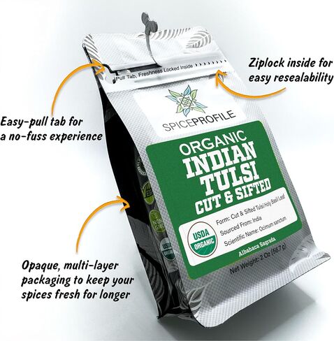 التوابل الملف الشخصي USDA Tulsi Indian Tulsi/Holy Basil Cut & Sifted ، 2 أوقية ، مختبر تم اختباره للمعادن الثقيلة ، Sanctum ، Albahaca Sagrada in Saudi Arabia