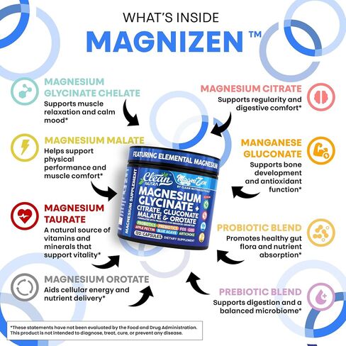 نظيفة Nutra Magnesium Glycinate Citrate Malate Orotate Taurate Complex Complex + 10 سلالة بروبيوتيك prebiotics fos gos inulin sleep sleep pectin Apple - 120 capsules vegan in Saudi Arabia