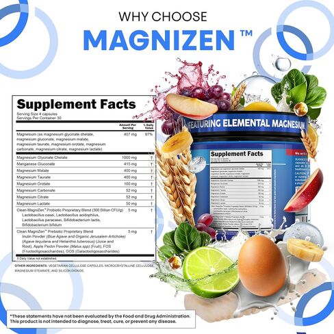 نظيفة Nutra Magnesium Glycinate Citrate Malate Orotate Taurate Complex Complex + 10 سلالة بروبيوتيك prebiotics fos gos inulin sleep sleep pectin Apple - 120 capsules vegan in Saudi Arabia