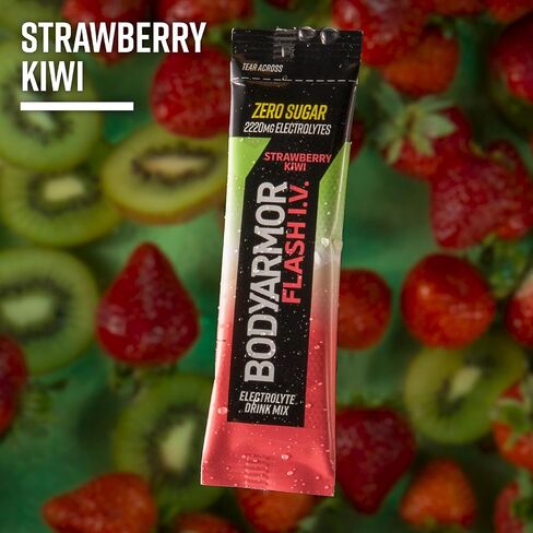 Bodyarmor Flash IV electrolyte حزم ، الفراولة Kiwi - مزيج مشروب السكر الصفر ، حزم خدمة واحدة ، مسحوق ماء جوز الهند (15 عدد) in Kuwait