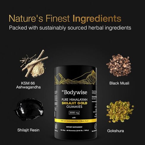 Be Bodywise Pure Himalayan Shilajit Gummies Gold I Lab Tested I No Added Sugar I Ashwagandha, Gokshura| Fulvic Acid & 85+ Trace Minerals I for Men, Women I Non-GMO I 100% Natural & Organic I 60 Gummy in Saudi Arabia