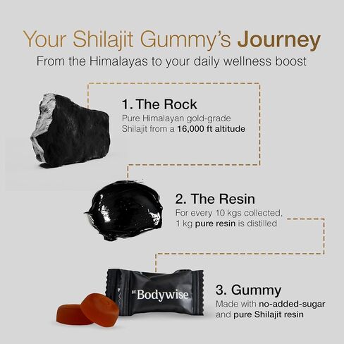 Be Bodywise Pure Himalayan Shilajit Gummies Gold I Lab Tested I No Added Sugar I Ashwagandha, Gokshura| Fulvic Acid & 85+ Trace Minerals I for Men, Women I Non-GMO I 100% Natural & Organic I 60 Gummy in Saudi Arabia