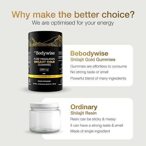 Be Bodywise Pure Himalayan Shilajit Gummies Gold I Lab Tested I No Added Sugar I Ashwagandha, Gokshura| Fulvic Acid & 85+ Trace Minerals I for Men, Women I Non-GMO I 100% Natural & Organic I 60 Gummy in Saudi Arabia