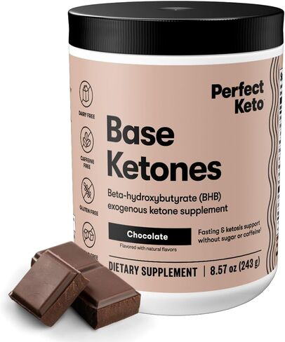 Perfect Keto Exogenous Ketones Powder, BHB Salts for Ketosis & Fasting Support, Electrolytes for Hydration, Caffeine Free Energy, Chocolate, 8.57 oz in Kuwait