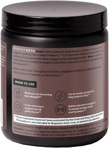 Perfect Keto Exogenous Ketones Powder, BHB Salts for Ketosis & Fasting Support, Electrolytes for Hydration, Caffeine Free Energy, Chocolate, 8.57 oz in Kuwait