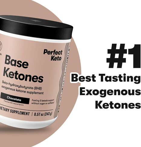 Perfect Keto Exogenous Ketones Powder, BHB Salts for Ketosis & Fasting Support, Electrolytes for Hydration, Caffeine Free Energy, Chocolate, 8.57 oz in Kuwait