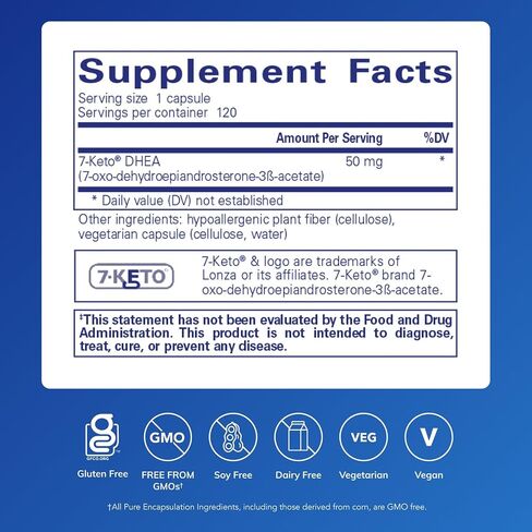 مغلفات نقية 7-Keto DHEA 50 ملغ | مكملات مستقلب DHEA الفريدة لدعم التكوين الحراري وتكوين الجسم الصحي* | 60 كبسولات in Saudi Arabia