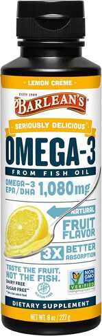Barlean's Mango Peach Omega 3 Fish Oil Liquid Supplement with Vitamin D, 1080mg EPA & DHA Fatty Acid, Smoothie Flavored & Burpless for Brain, Joint, & Heart Health, 16 oz in Saudi Arabia
