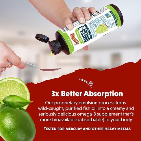 مانجو المانجو الخوخ أوميغا 3 ملحق سائل زيت السمك مع فيتامين د ، 1080 ملغ من حمض الدهون والدهون ، من النكهة النكهة والبوربلس للدماغ ، المفصل ، وصحة القلب ، 16 أوقية in Kuwait