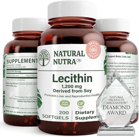 Natural Nutra Soy Lecithin 1200 mg المكمل الغذائي - وظيفة الدماغ ، صحة الكبد ، صحة الثدي Hepls ، مكملات تعزيز الذاكرة - خالية من الغلوتين ، خالية من BPA ، 100 ناعمة في زجاجات زجاجية قابلة لإعادة التدوير in Saudi Arabia