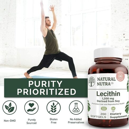 Natural Nutra Soy Lecithin 1200 mg المكمل الغذائي - وظيفة الدماغ ، صحة الكبد ، صحة الثدي Hepls ، مكملات تعزيز الذاكرة - خالية من الغلوتين ، خالية من BPA ، 100 ناعمة في زجاجات زجاجية قابلة لإعادة التدوير in Saudi Arabia