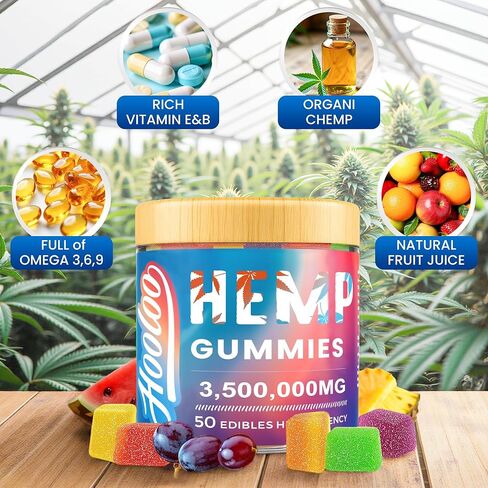 Hooloo Homp Gummies للبالغين ، 6 نكهات الفواكه لوقت النوم العميق ، والاسترخاء ، والفيتامينات المملوءة القنب ، وأوميغا 3 ، مصنوعة في الولايات المتحدة الأمريكية in Kuwait
