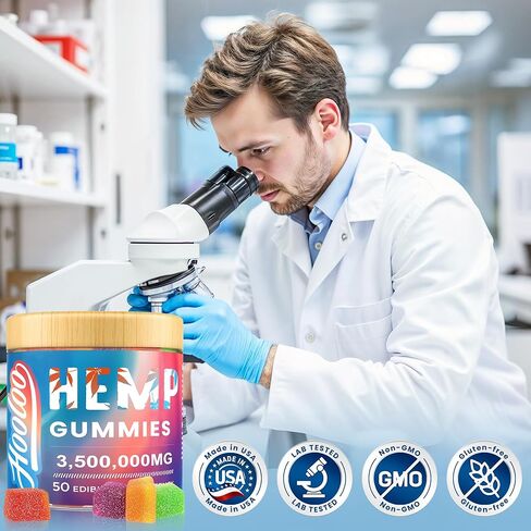 Hooloo Homp Gummies للبالغين ، 6 نكهات الفواكه لوقت النوم العميق ، والاسترخاء ، والفيتامينات المملوءة القنب ، وأوميغا 3 ، مصنوعة في الولايات المتحدة الأمريكية in Kuwait