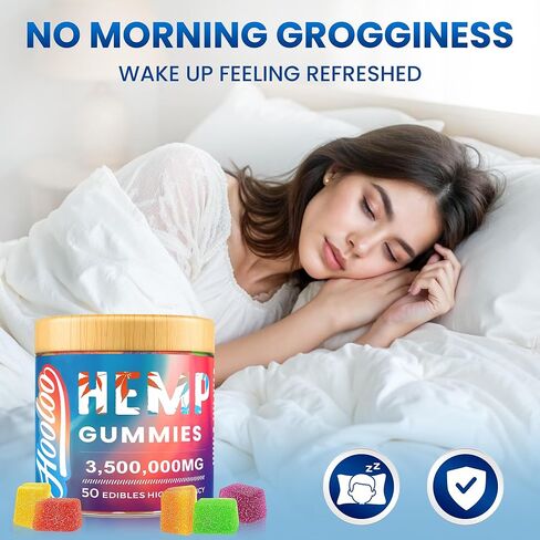 Hooloo Homp Gummies للبالغين ، 6 نكهات الفواكه لوقت النوم العميق ، والاسترخاء ، والفيتامينات المملوءة القنب ، وأوميغا 3 ، مصنوعة في الولايات المتحدة الأمريكية in Kuwait