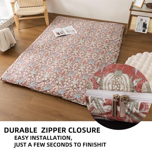 غطاء فوتون من القطن بنسبة 100 ٪ لمرتبة Futon Floor اليابانية مع سحاب Twin Full Queen Machine Super Super (زهرة منغم حمراء ، توأم) in Kuwait