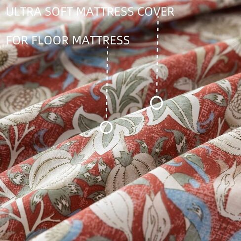غطاء فوتون من القطن بنسبة 100 ٪ لمرتبة Futon Floor اليابانية مع سحاب Twin Full Queen Machine Super Super (زهرة منغم حمراء ، توأم) in Kuwait