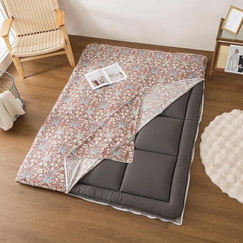 غطاء فوتون من القطن بنسبة 100 ٪ لمرتبة Futon Floor اليابانية مع سحاب Twin Full Queen Machine Super Super (زهرة منغم حمراء ، توأم) in Kuwait