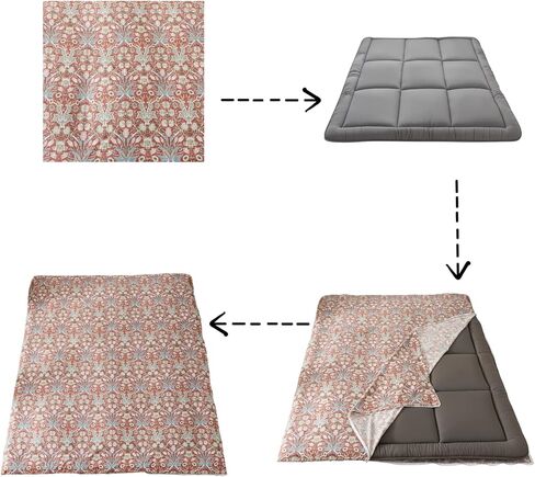 غطاء فوتون من القطن بنسبة 100 ٪ لمرتبة Futon Floor اليابانية مع سحاب Twin Full Queen Machine Super Super (زهرة منغم حمراء ، توأم) in Kuwait