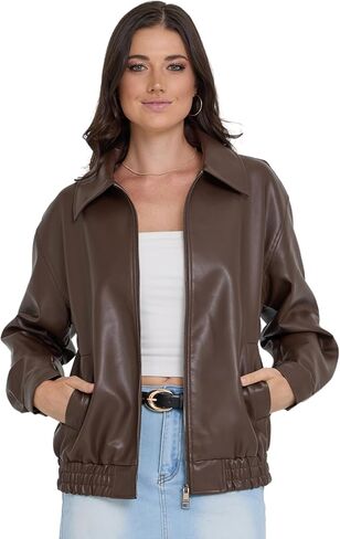 Steve Madden Leather Jacket Women - Women Leather Leather Eversize Stacks Women ، بالإضافة إلى سترات الدراجات النارية الحجم in Saudi Arabia