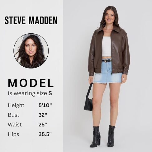 Steve Madden Leather Jacket Women - Women Leather Leather Eversize Stacks Women ، بالإضافة إلى سترات الدراجات النارية الحجم in Saudi Arabia
