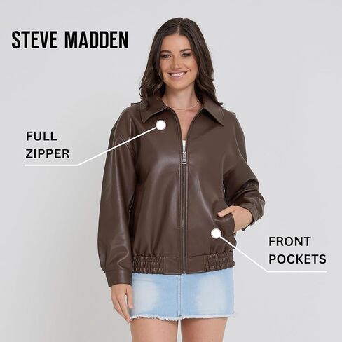 Steve Madden Leather Jacket Women - Women Leather Leather Eversize Stacks Women ، بالإضافة إلى سترات الدراجات النارية الحجم in Saudi Arabia