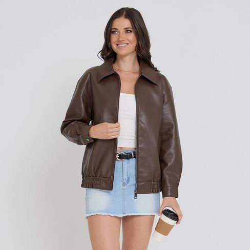 Steve Madden Leather Jacket Women - Women Leather Leather Eversize Stacks Women ، بالإضافة إلى سترات الدراجات النارية الحجم in Saudi Arabia